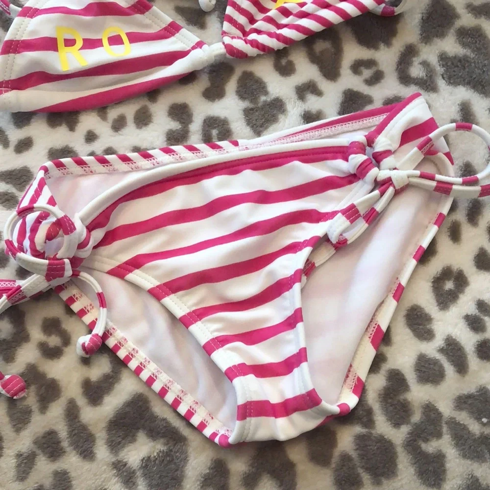 Roxy Girls Triangle String Bikini in Raspberry Pink Stripe Size 5